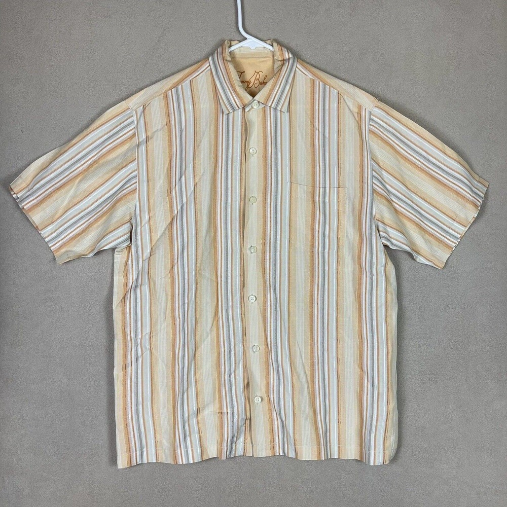 Tommy Bahama Mens L Linen/Silk‎ Blend Short Sleeve Button Up Shirt Chest Pocket